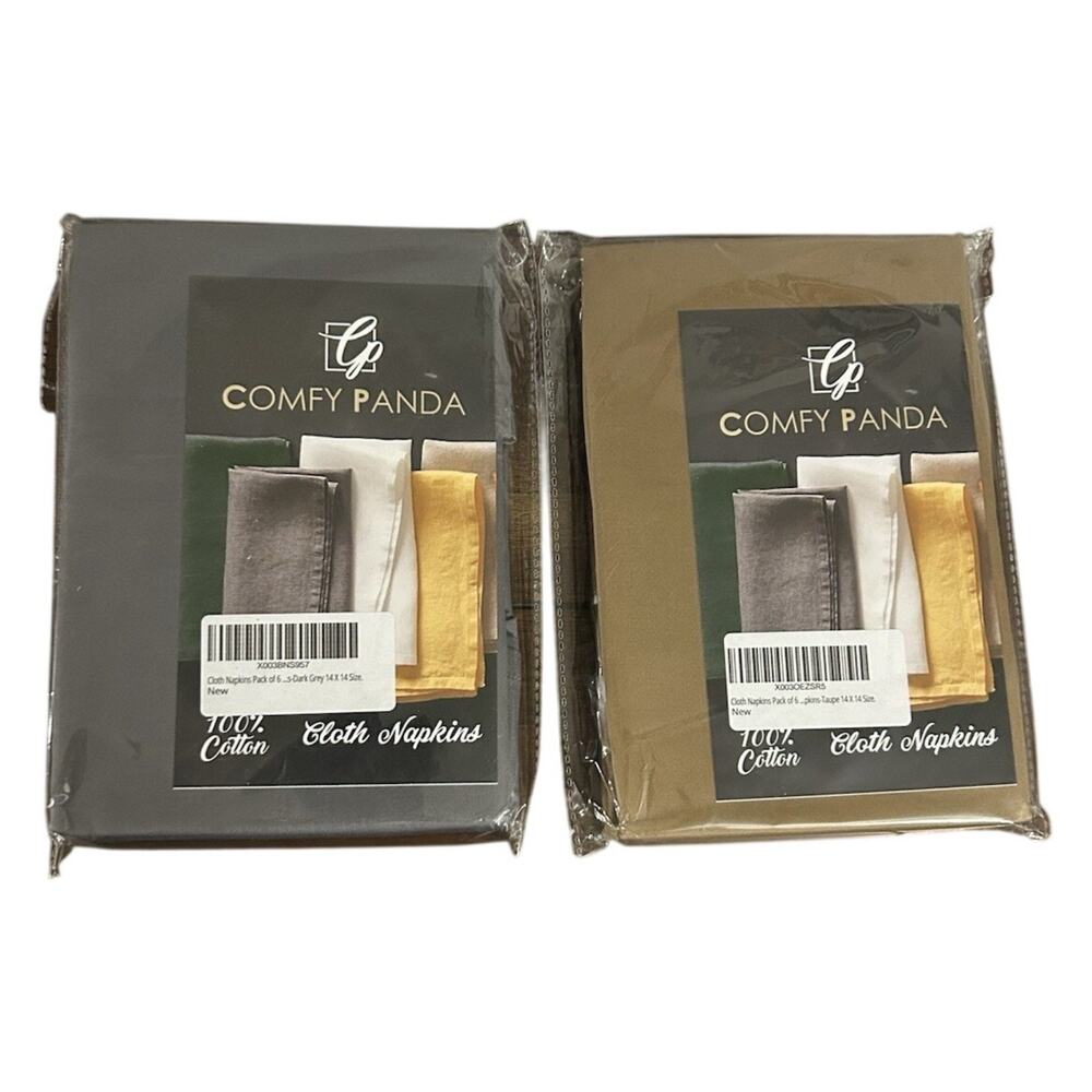 Comfy Panda Cloth Napkins Set of 12 100% Cotton 14x14 Gray Taupe Dinner Napkins